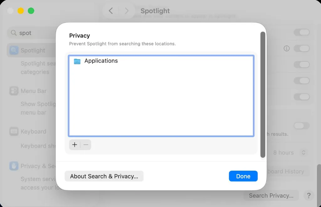 プライバシー設定にApplicationsフォルダが追加する