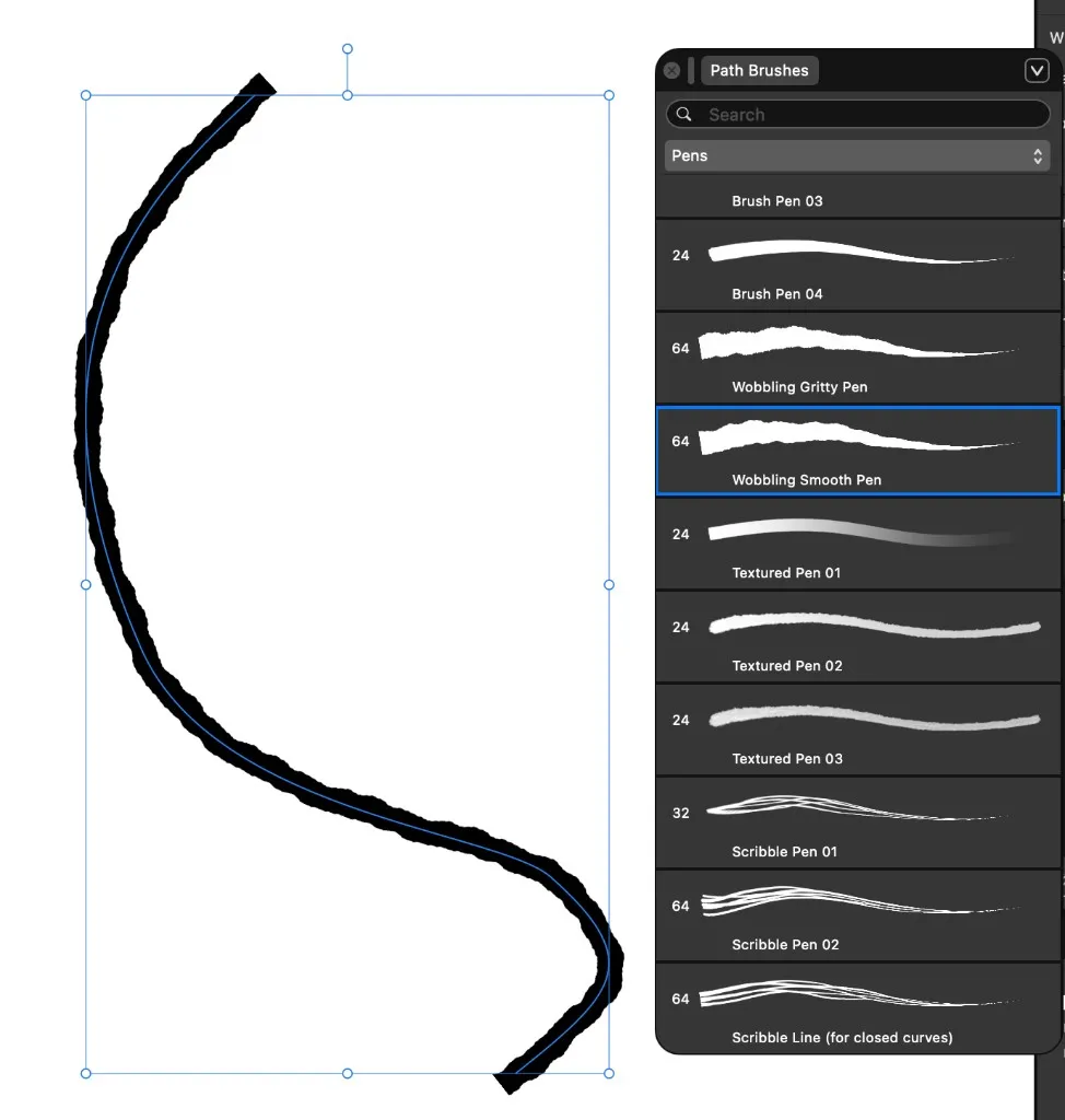 「Wobbling Smooth Pen」のような Path Brush を選んだ状態。こちらでは境界線を展開が効かなかった