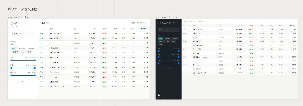 UI 案のバリエーション比較（例）