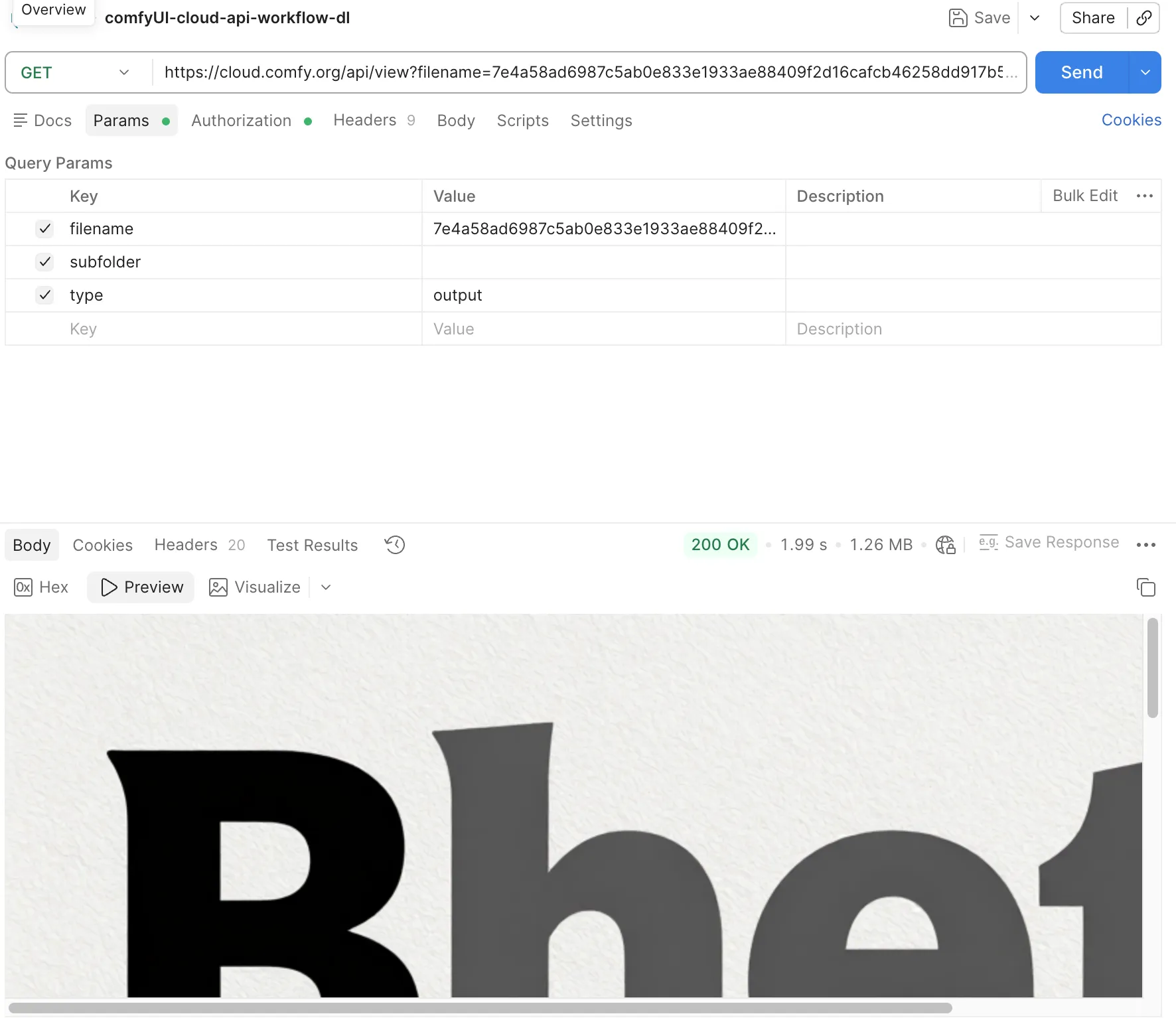 Postman /api/view image preview