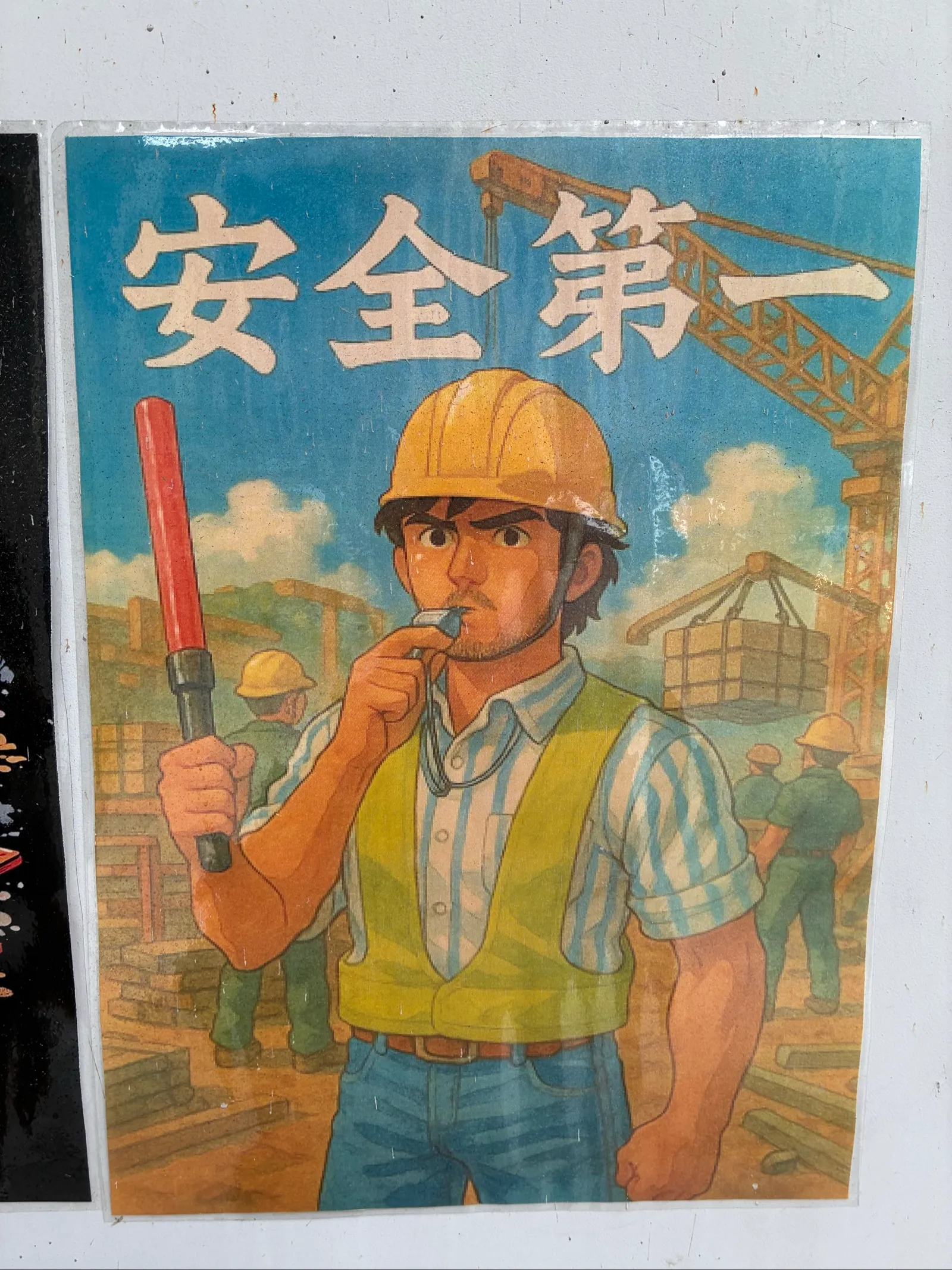 腕が3本描かれた安全第一のポスター