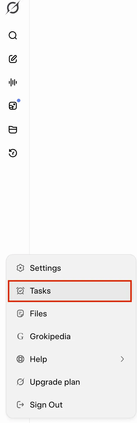 GrokのサイドバーからTasksを選ぶ