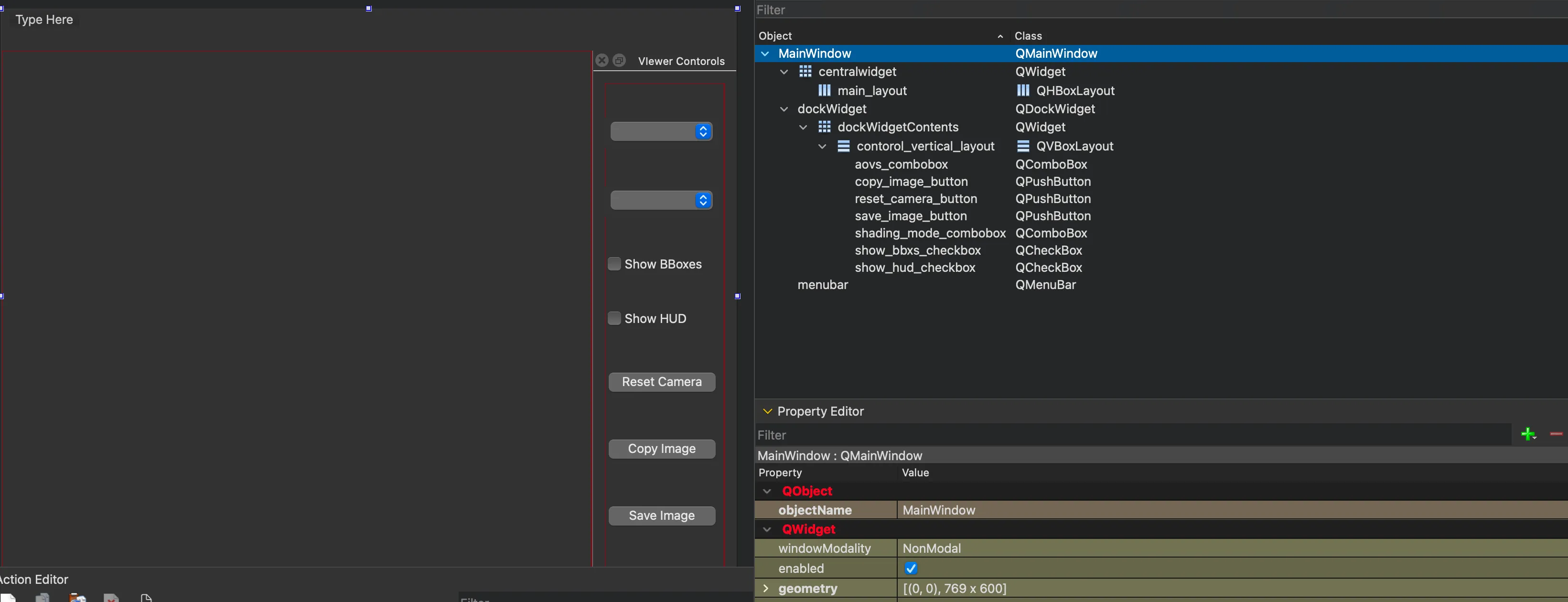 Qt CreatorでUIファイルを編集したイメージ