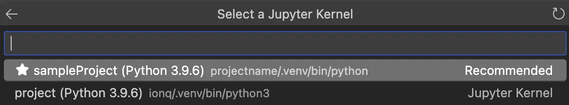 その他のカーネルを選択してJupyter Kernelを選ぶ