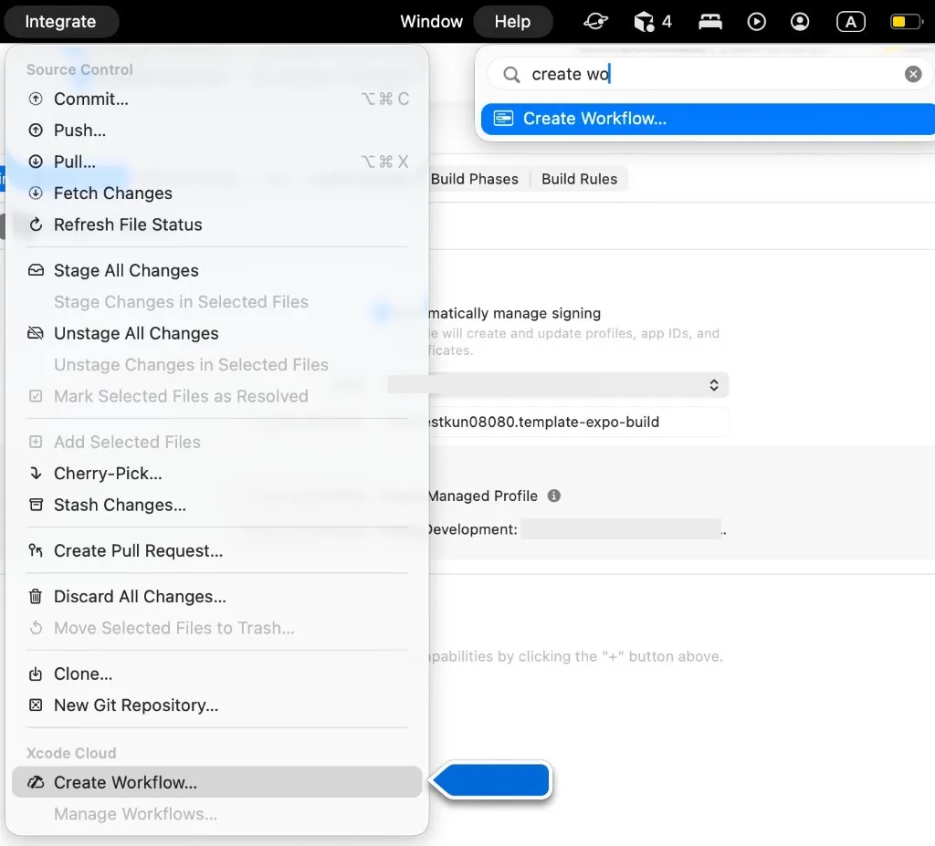 Integrate → Create Workflow...